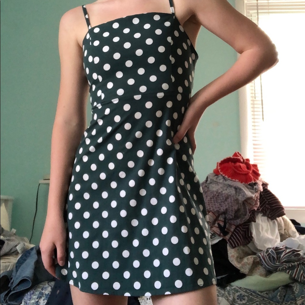 Worn once! Green and white polka dot dress!